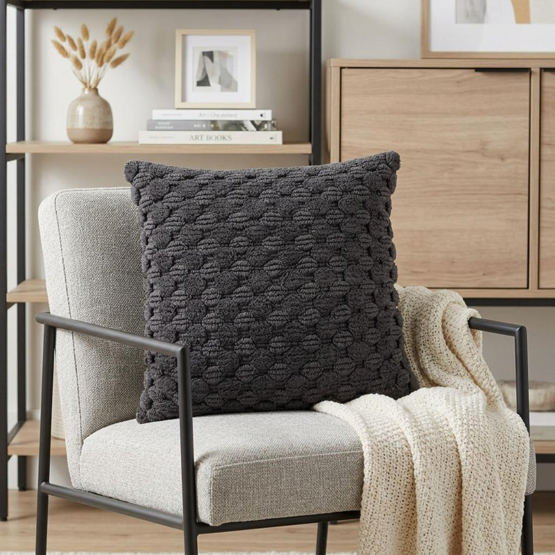 20" Charcoal Cotton Throw Pillow With Texture