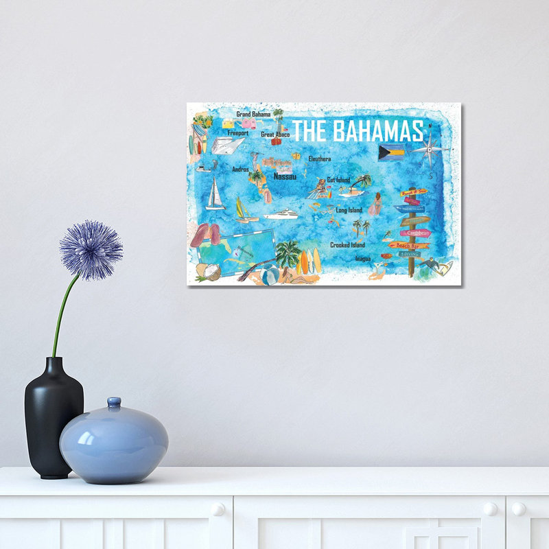 The Bahamas Illustrated Map With Main Roads Landmarks And Highlights by Markus & Martina Bleichner - Wrapped Canvas Print