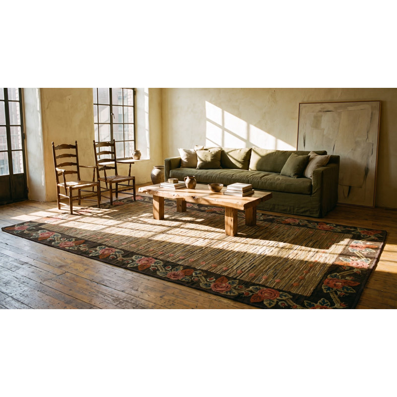 Wool American Hooked 1930s Hallway Runner Antique Rug