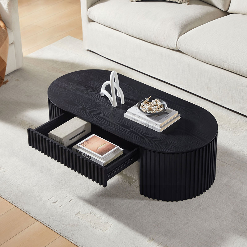Table basse ovale en bois avec tiroir - Mid-Century moderne