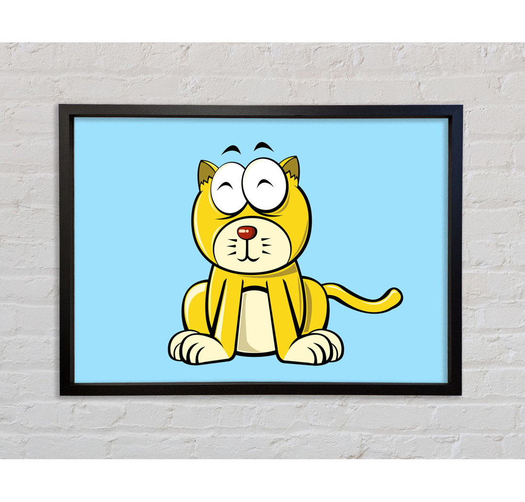 Happy Cat Sitting Baby Blue - Einzelne Bilderrahmen Kunstdrucke auf Leinwand