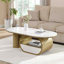 Table basse ovale de luxe avec plateau en faux marbre et tiroir de rangement, structure en métal robuste pour un décor de salon élégant