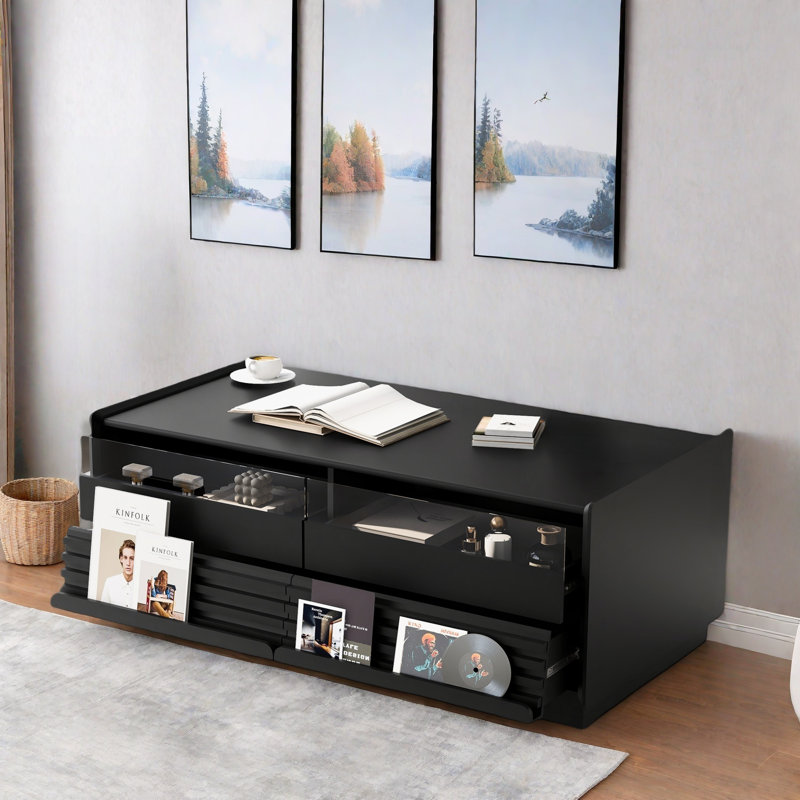 Table basse moderne moderne avec 4 tiroirs et 2 tablettes, Noir