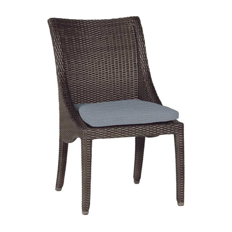 Athena Patio Dining Side Chair with Cushion, Black Walnut, Rollo Chambray, No Welt