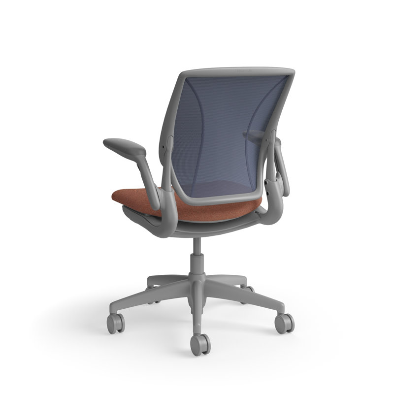 World LM, Ergonomic Task Chair with Poppy Seed Backrest, and  Autumn Upholstered Seat, Gray, Reddish Brown Fabric, Blue Mesh