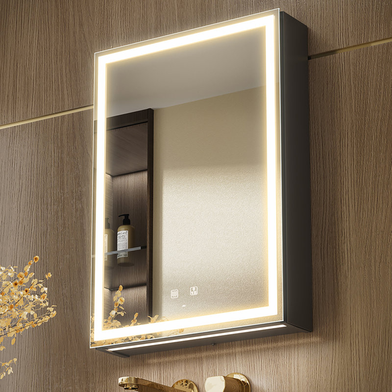 David-Christian 28" H x 20" W LED Lighted Bathroom Medicine Cabinet with Mirror, Defogger, Dimmer, Outlets & USBs, Left Hinge