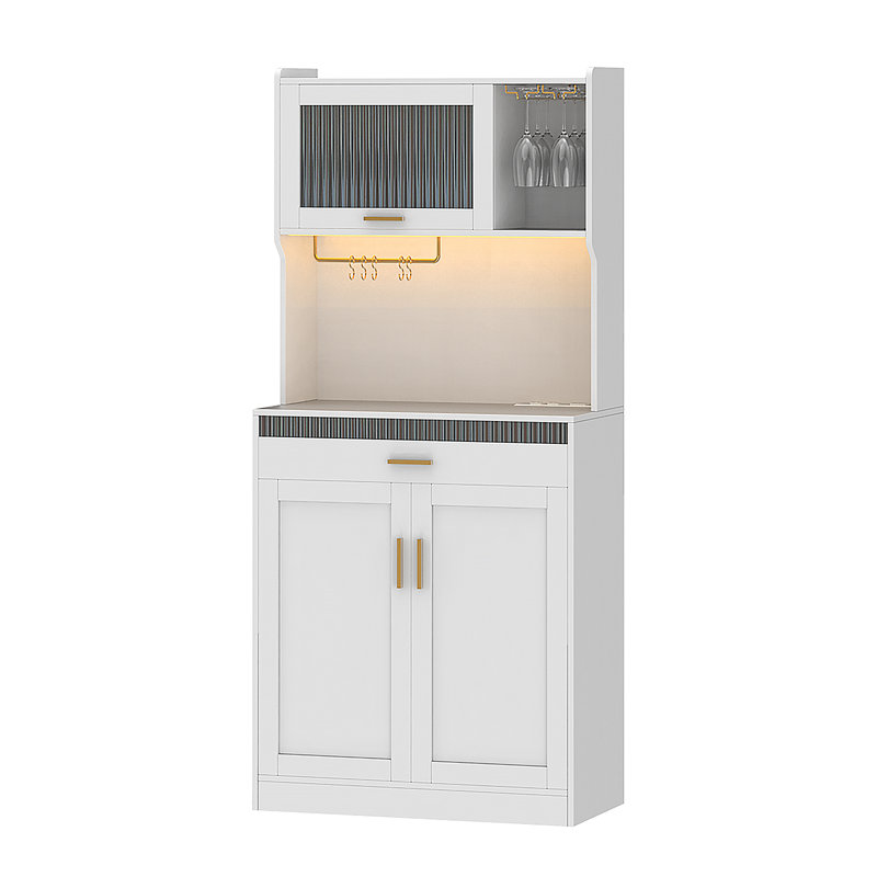 67" LED Kitchen Pantry with Multiple Color Dimmable, 1 Drawer & Large Storage & Countertop