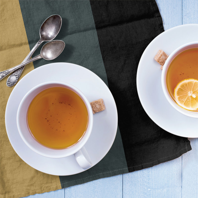 Anaheim Stripe Tea Towel Kitchen Towel, Cotton Twill, Gold/Steel Gray/Black