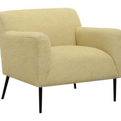 Upholstered English Arm Chair With Lemon Tones, Metal Legs And Curved Track Arms For Comfortable Home Living Accent In Cheerful Lemon, Cozy Decor