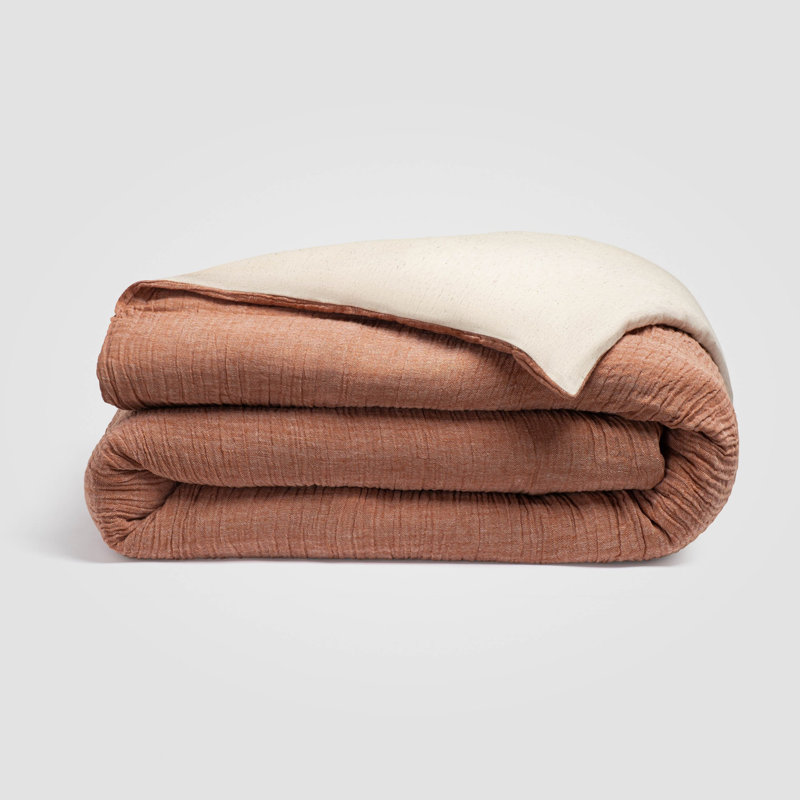 Rust Crinkled Linen Duvet Cover, Queen