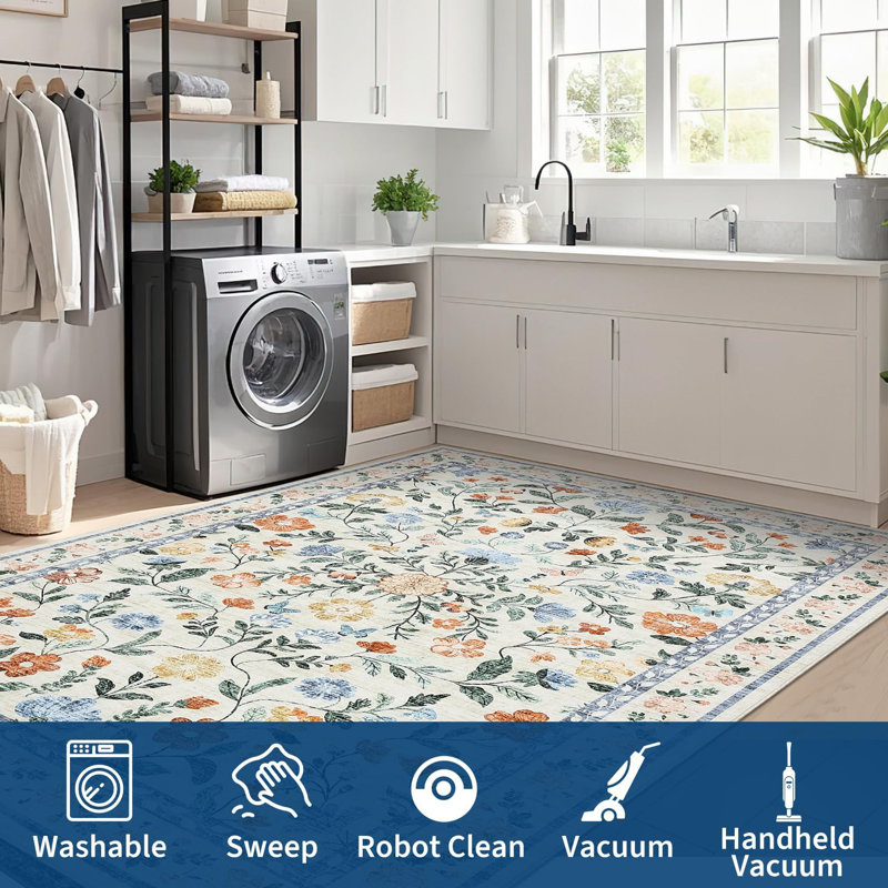 Rectangle Floral Washable Area Rug, Rectangle 80 cm x 150 cm