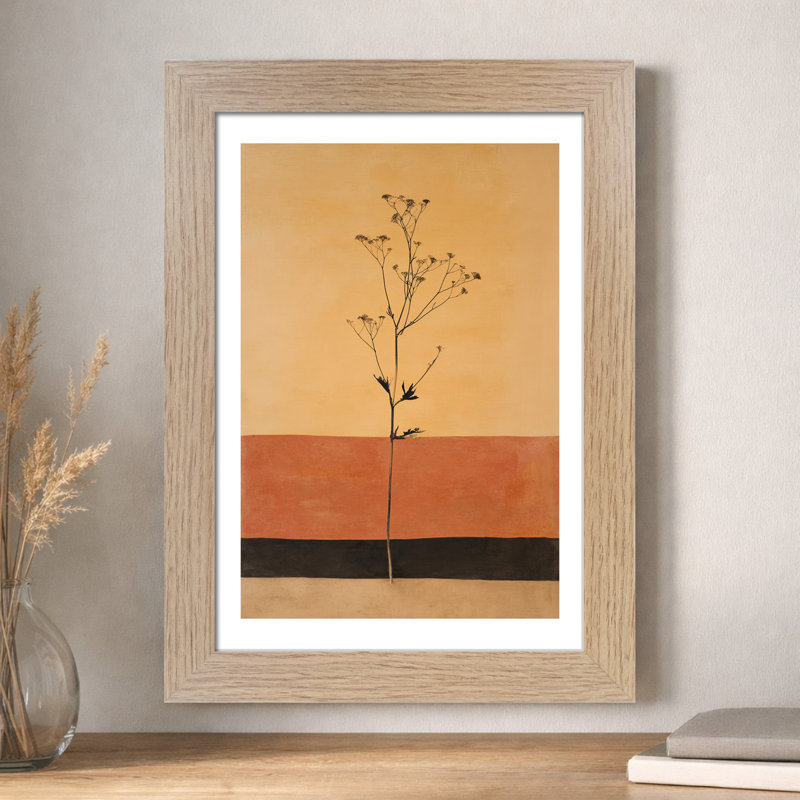 Nordic Wall Art single tall botanical stem silhouette in terracotta and beige Home Decor Giclee Art Print, minimal Scandinavian 1 Piece Wall Art