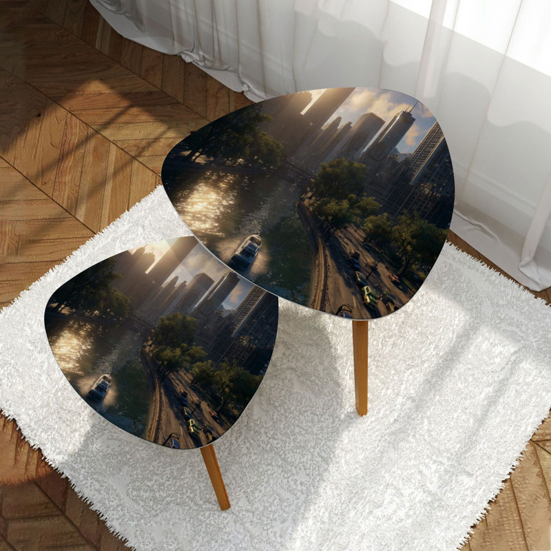 Ensemble de 2 tables basses gigognes triangulaires New York City