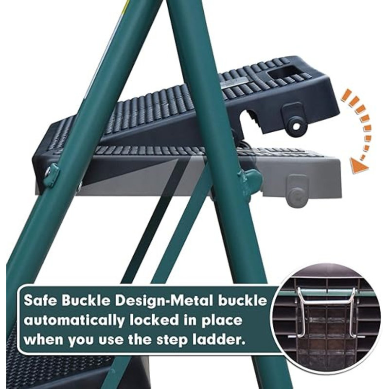 WFX Utility™ 3 Step Ladder, Folding Step Stool With Wide Anti-slip Pedal Handgrip, Lightweight, Portable, Green And Black