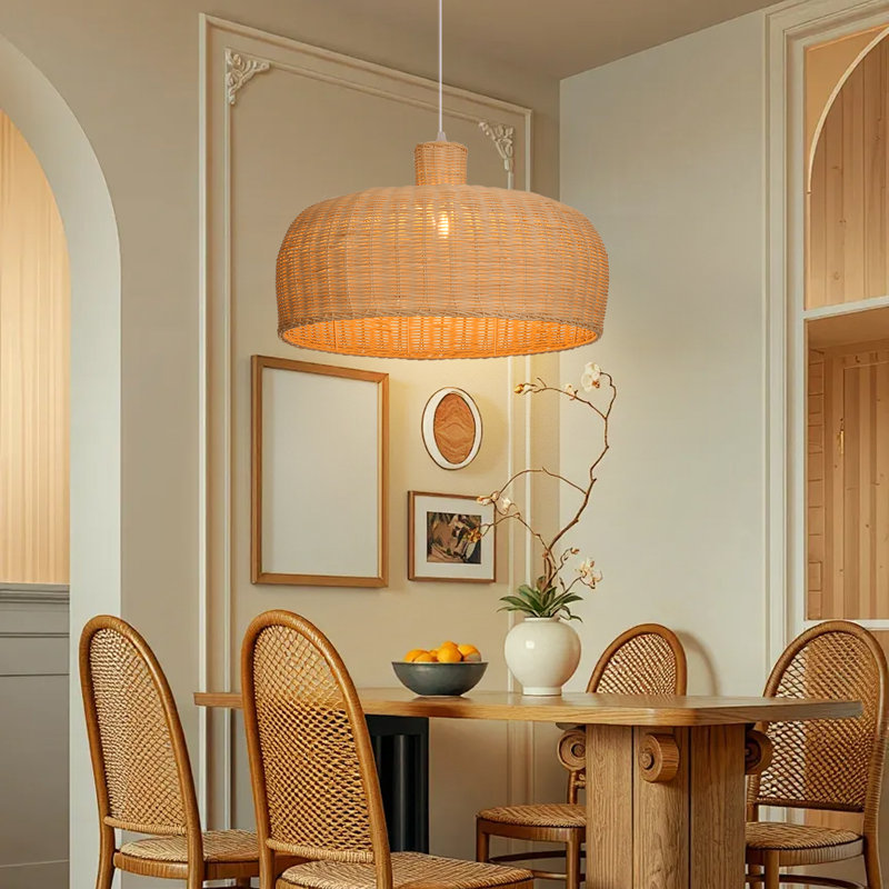 Boho Rattan Hanging Light for Kitchen Island, 11.81" H x 19.69" W x 19.69" D