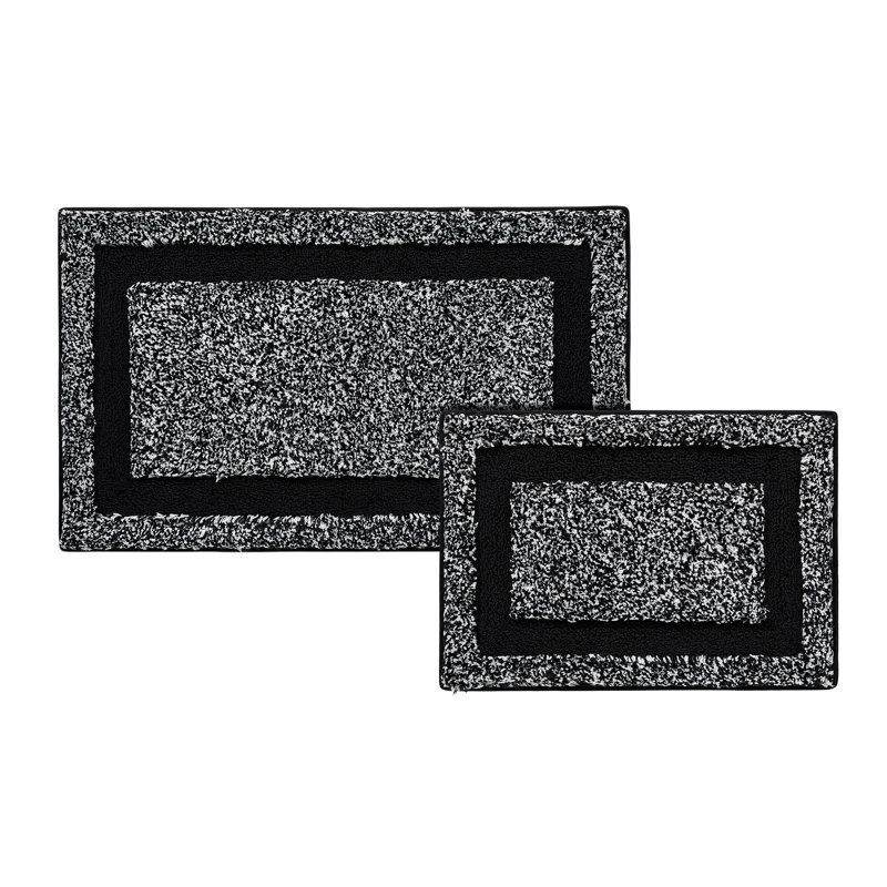 Heathered Hotel 2-Piece Abstract Bath Rug Set, Black/White