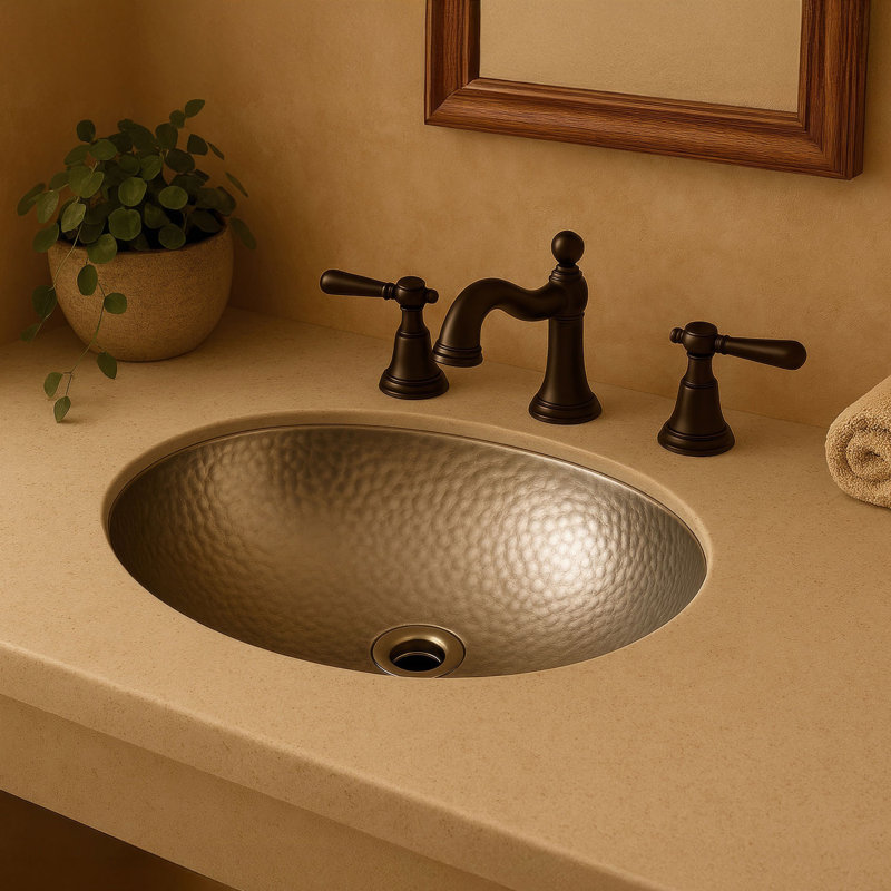 Lavabo sous-comptoir décoratif 18 po Whitehaus avec surface texturée martelée et trop-plein Whitehaus, Acier inoxydable poli