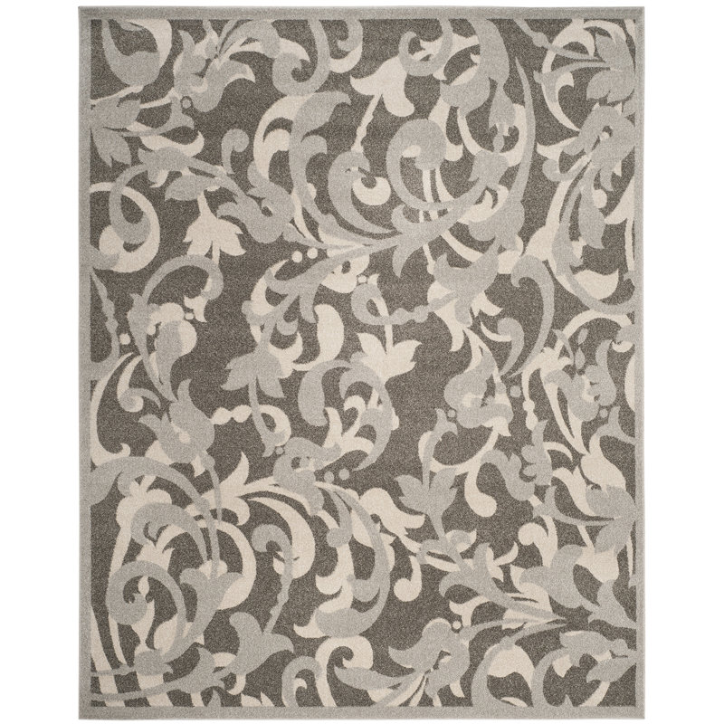 Ammundsen Floral Grey/Light Grey Area Rug, Rectangle 3' x 5'