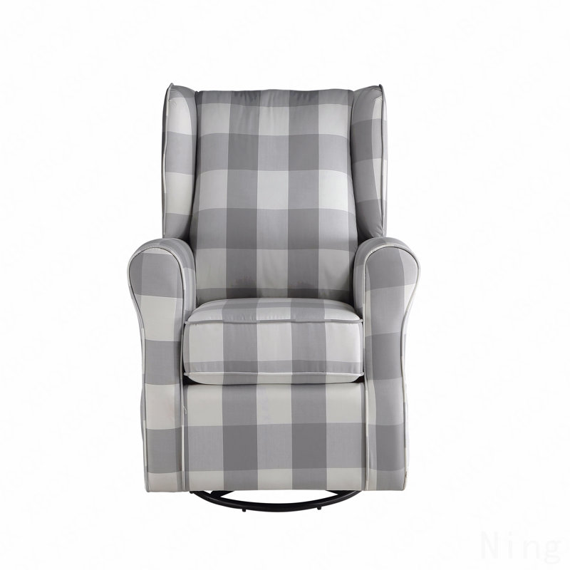 Gray&White Fabric Swivel Glider Recliner Chair