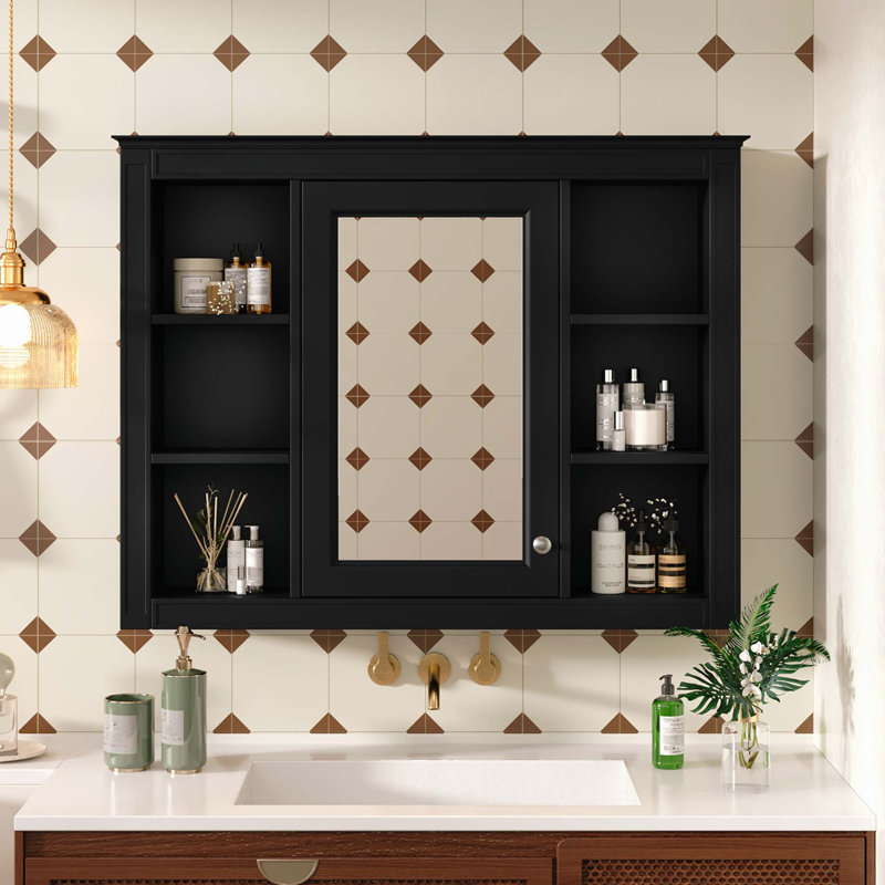Armoire de salle de bain murale polyvalente avec plusieurs tablettes et un design élégant, Noir