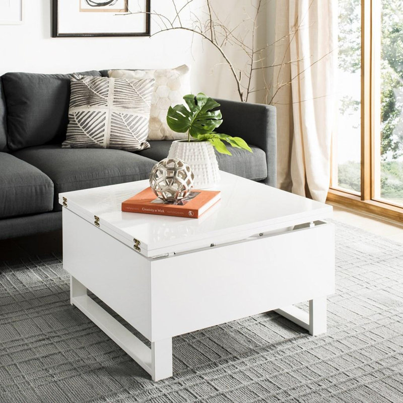Table basse à plateau relevable Vanna, Blanc