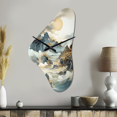 Teeter Bold Storms Landscape - Storms, forme irrégulière, horloge en métal, gris