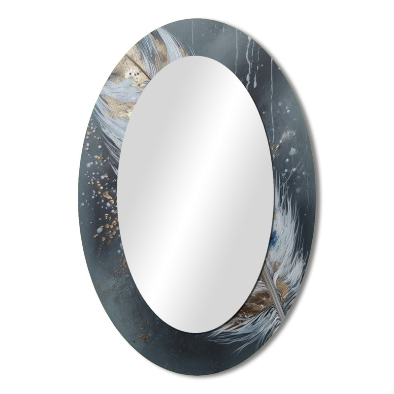 Plume dorée Wanderlust II - grand miroir mural ovale sur métal, 36 po x 24 po