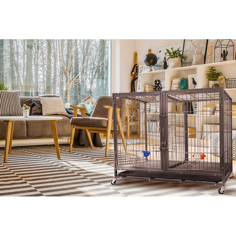 Gray Heavy Duty Stackable Rolling Pet Crate with Divider