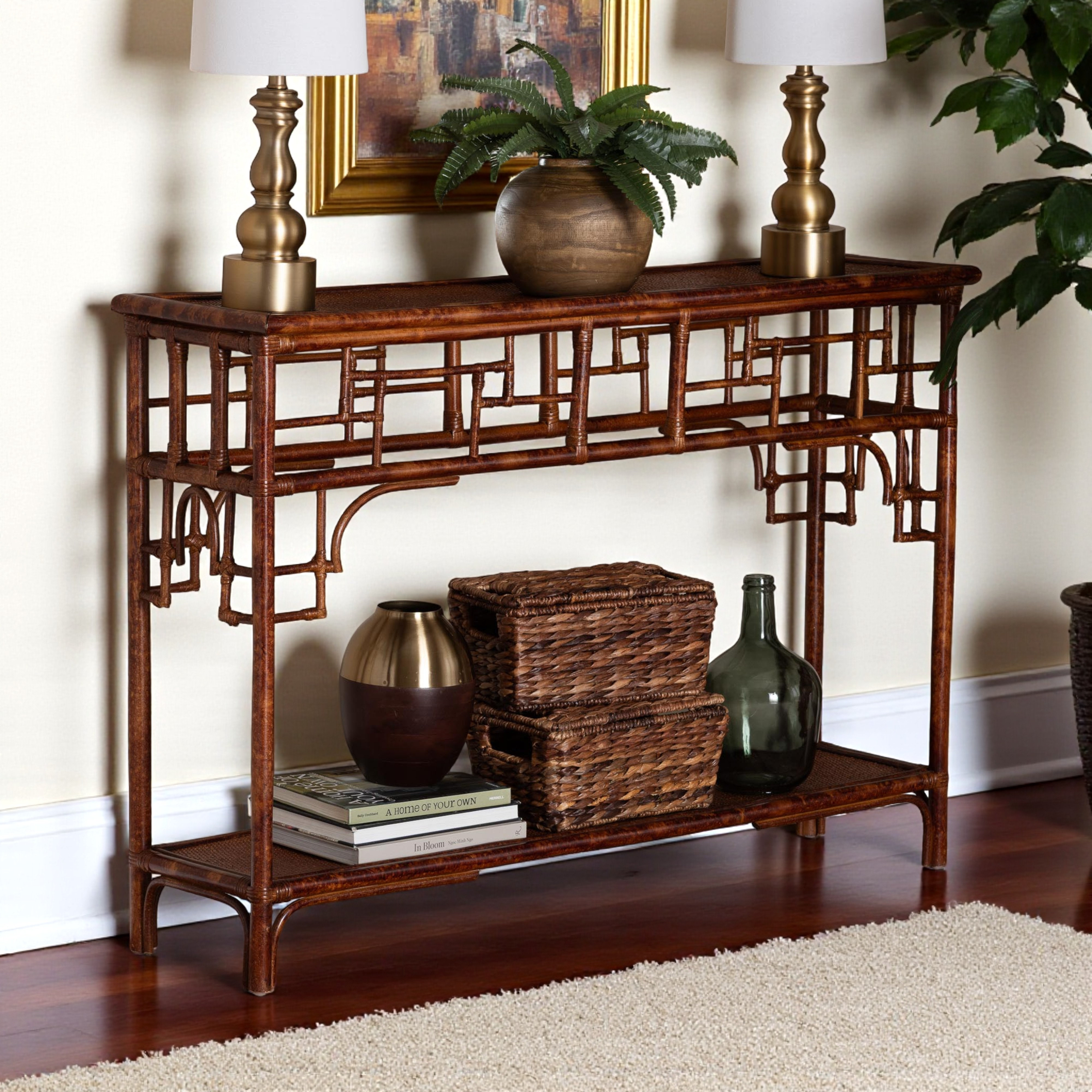 Bay Isle Home™ Clemency Rattan Console Table with Open Shelf - Vintage ...