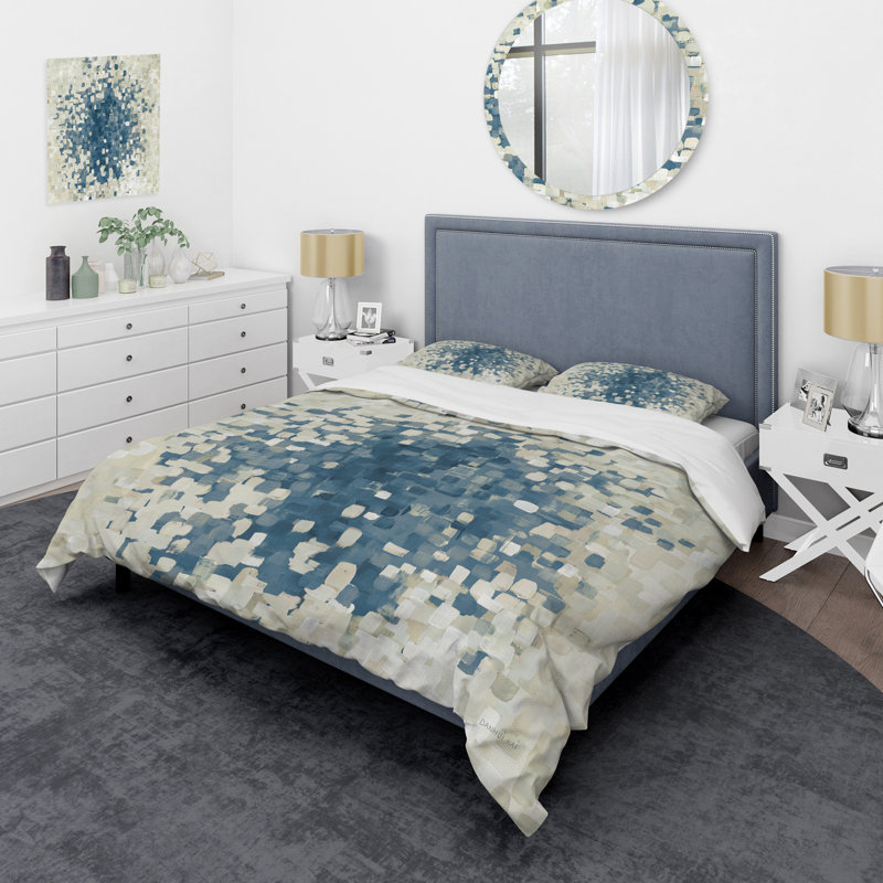 Geometric Blue Spots - Modern & Contemporary Duvet Cover Set - Microfiber Polyester, Twin Duvet Cover + 1 Sham
