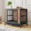 Mobilier de cage pour chien, table de caisse pour chien en bois, chenil pour chien 32,8 po avec 2 portes coulissantes et cadre de porte en fer épais-1089614423