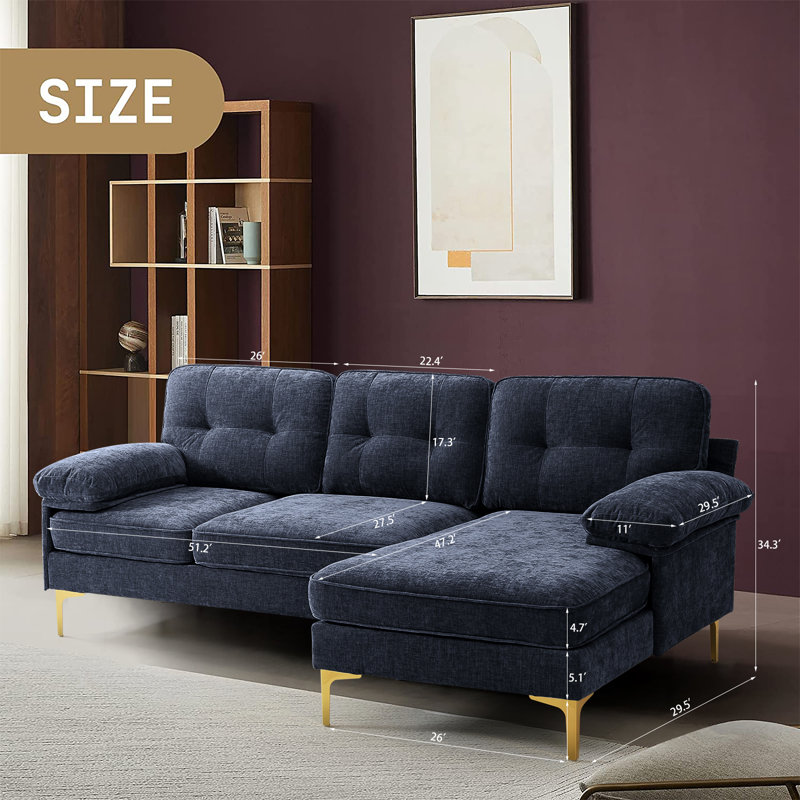 Canapé modulaire rembourré de 82,7 po Hilmir, Chenille bleue marine