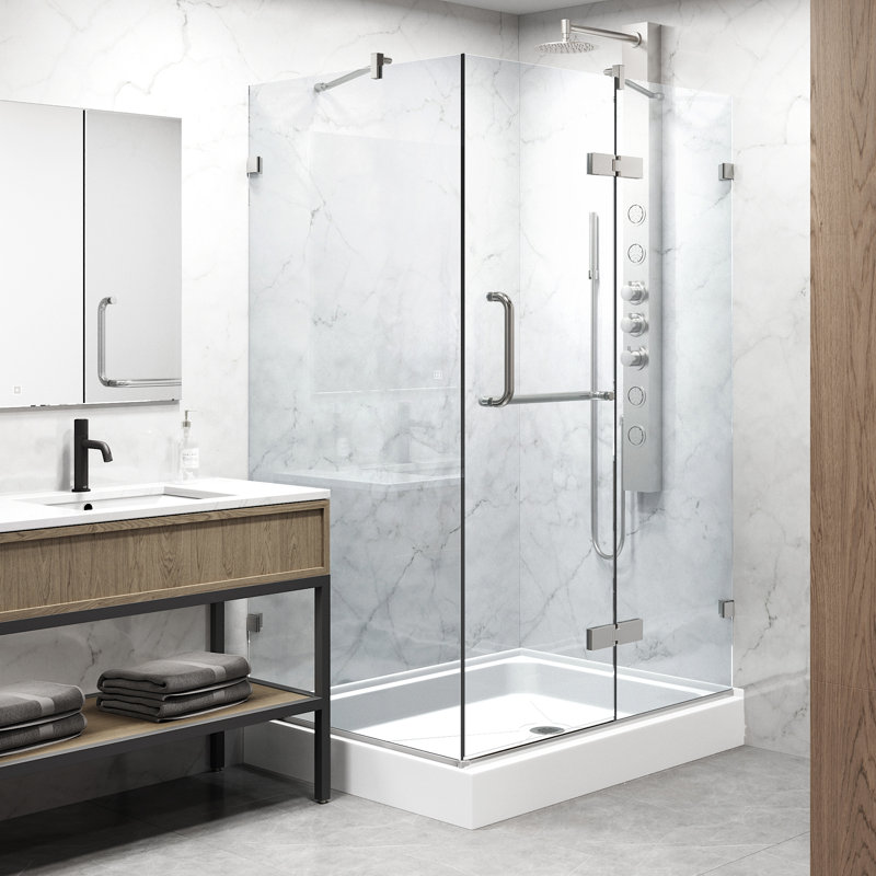 Monteray 48" W x 36" D x 79" H Hinged Frameless Shower Enclosure with 3/8  Clear Glass&Base, Brushed Nickel, Right