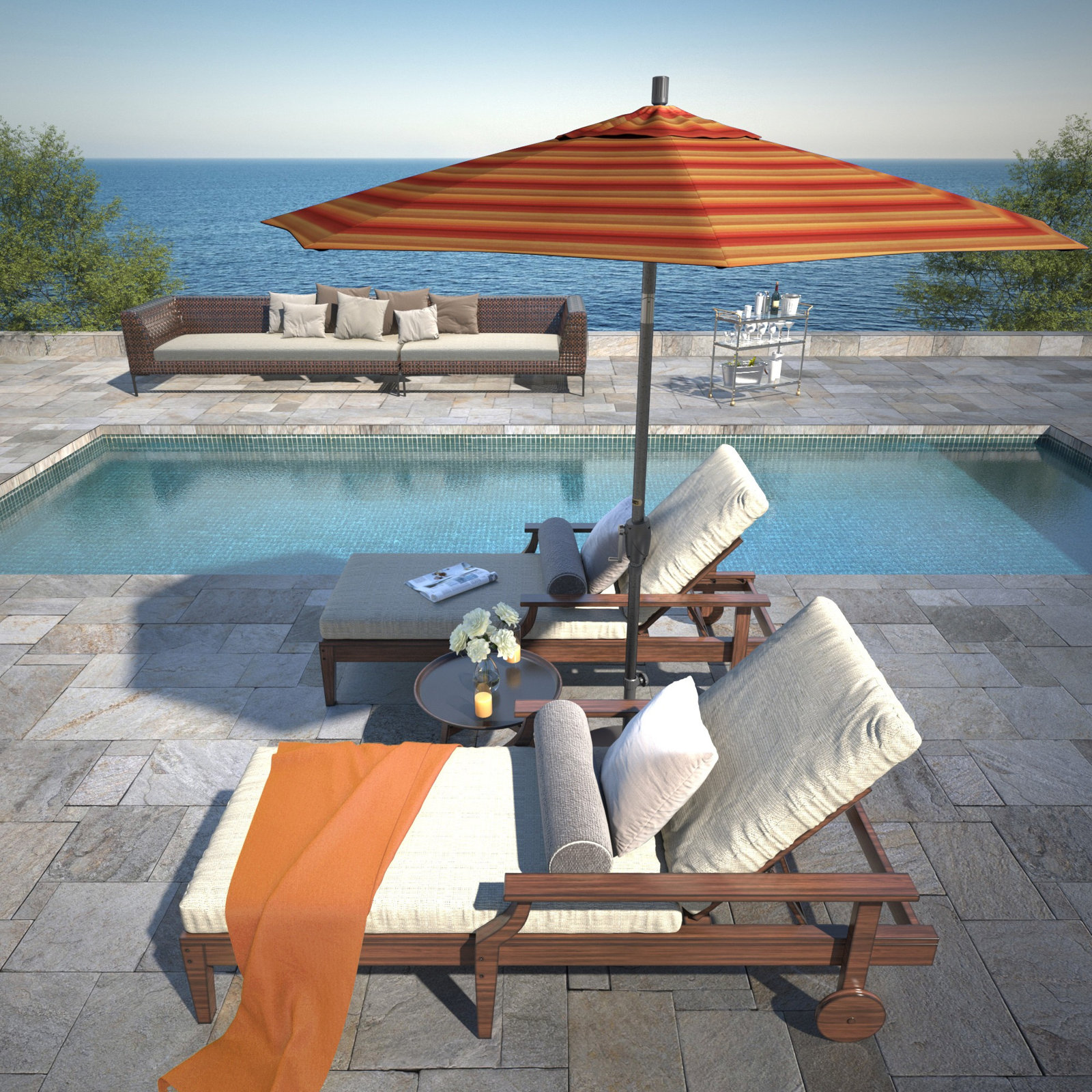 Lexia 7.5' Sunbrella® Umbrella, Astoria Sunset Sunbrella®, Hammertone Gray