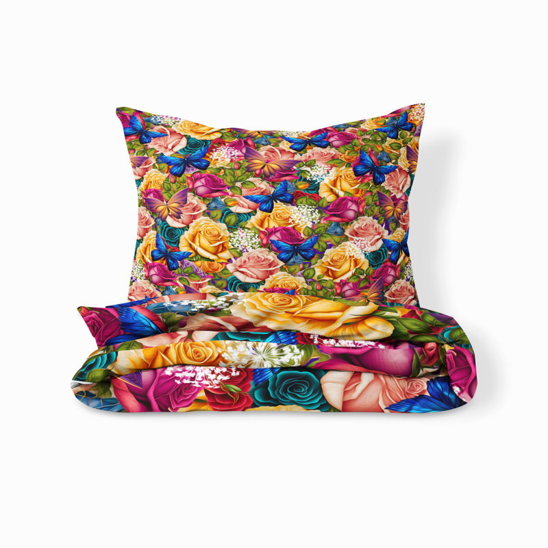 Floral Duvet Cover, King Duvet Cover + 2 King Shams