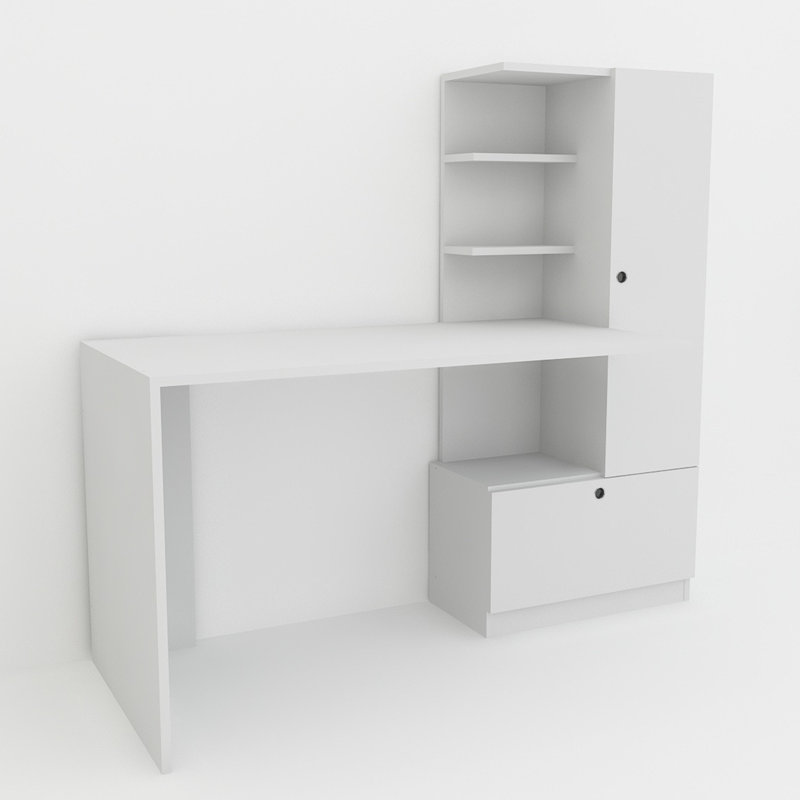 Bureau d'ordinateur Aleksi, Gauche, Blanc
