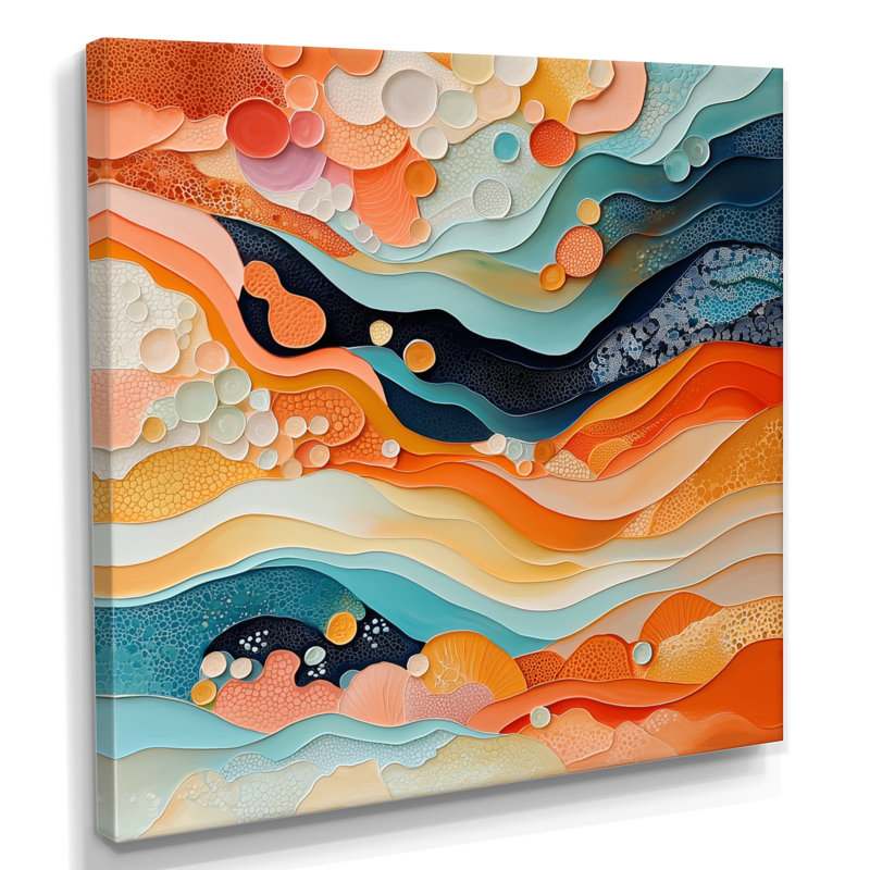 Nuccia abstrait corail vagues océaniques de l'éternité III - art mural corail, H 36 po x l 36 po, Toile tendue