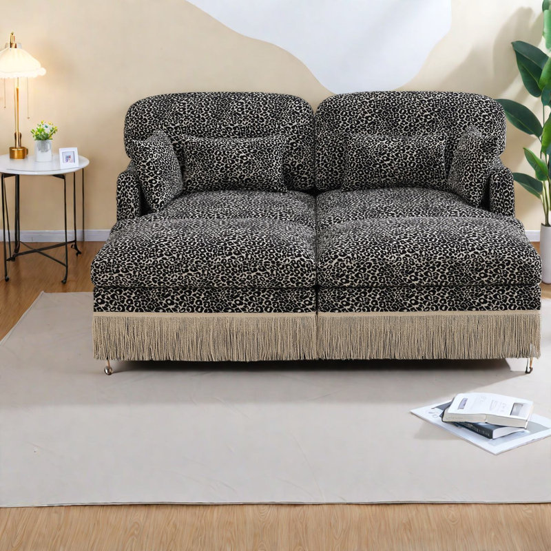 Deep Seat Modular Sofas, Chenille Leopard Modern Living Room Home