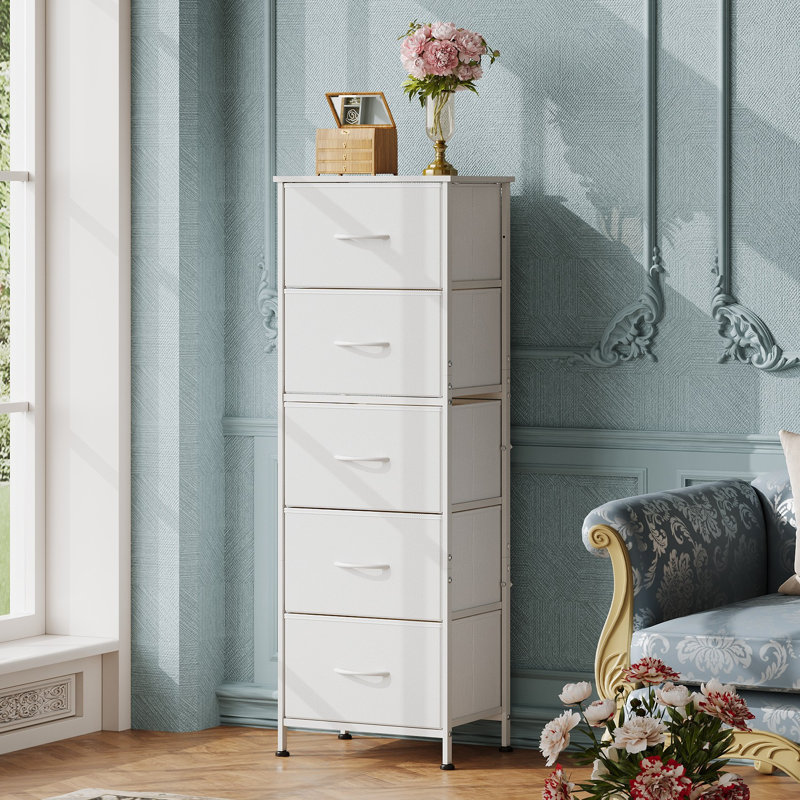Commode verticale 5 tiroirs Ojaswi, Blanc