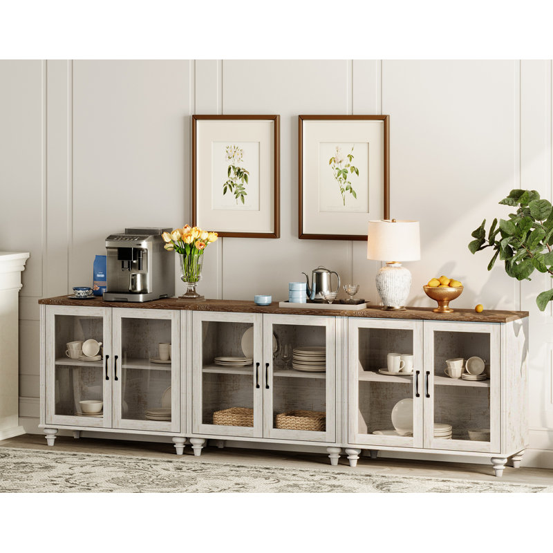 Scarlett Sideboard Cabinet With 6 Glass Doors, Buffet Cabinet With Adjustable Shelf, Rustic White/Brown