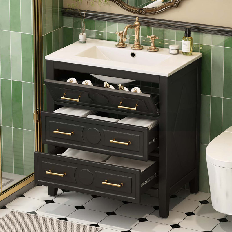 Meuble-lavabo 30 po avec lavabo, Noir