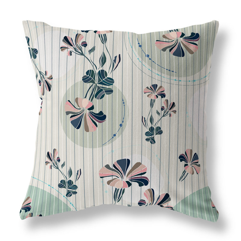 Coussin décoratif réversible intérieur / extérieur Circular Garden, H 18 po x l 18 po, Vert / rose