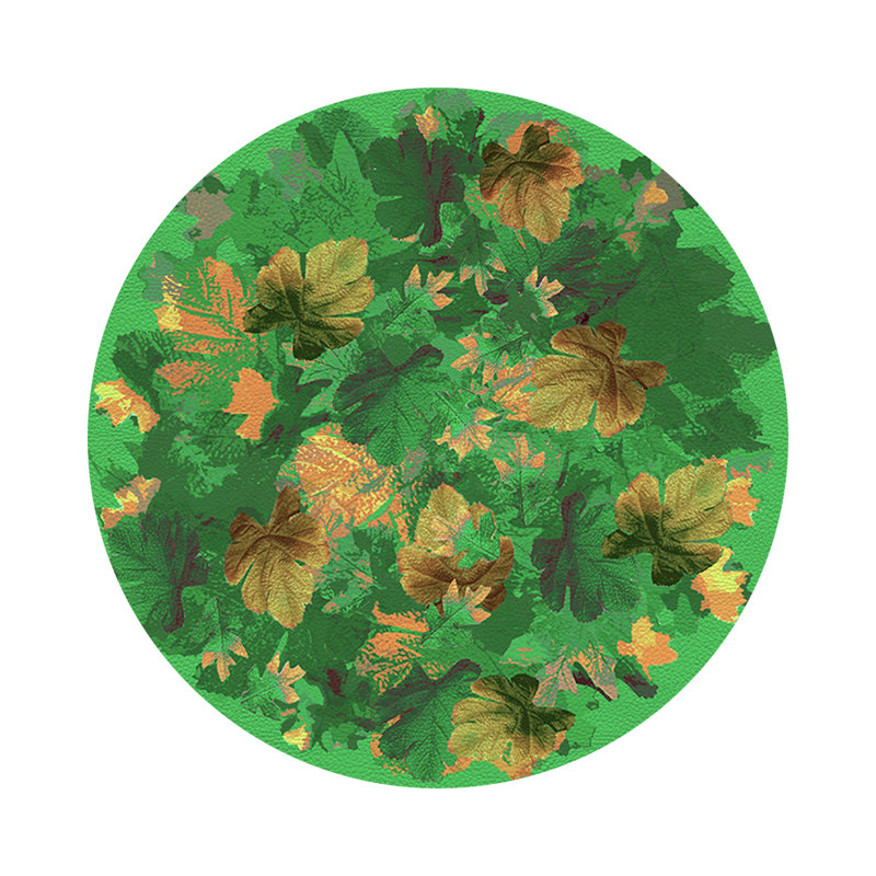 Fallen Leaves Vegan Leather Round Pebble Placemat, Green