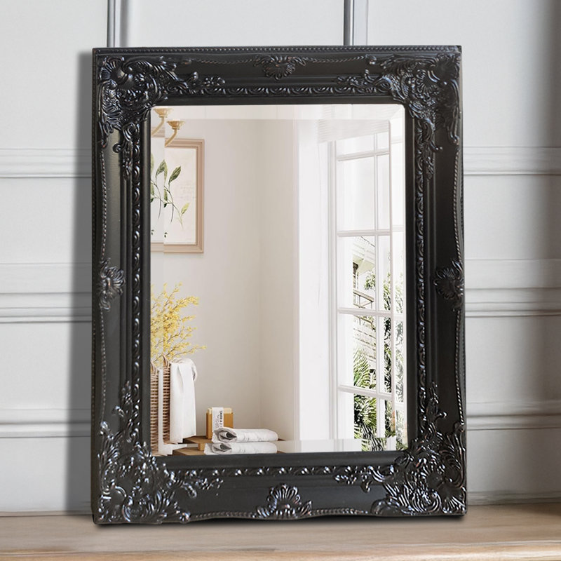 Kelleher Solid Wood Rectangle Mirror, Distressed Black