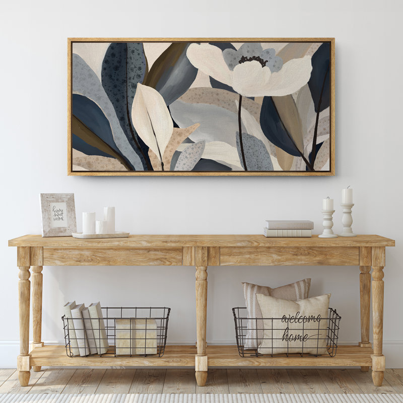 Abstrait art floral botanique abstrait bleu minimaliste moderne, H 30 po x l 60 po, Naturel