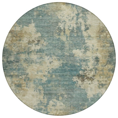 Machine Washable Indoor/Outdoor Xhevrie Teal Rug