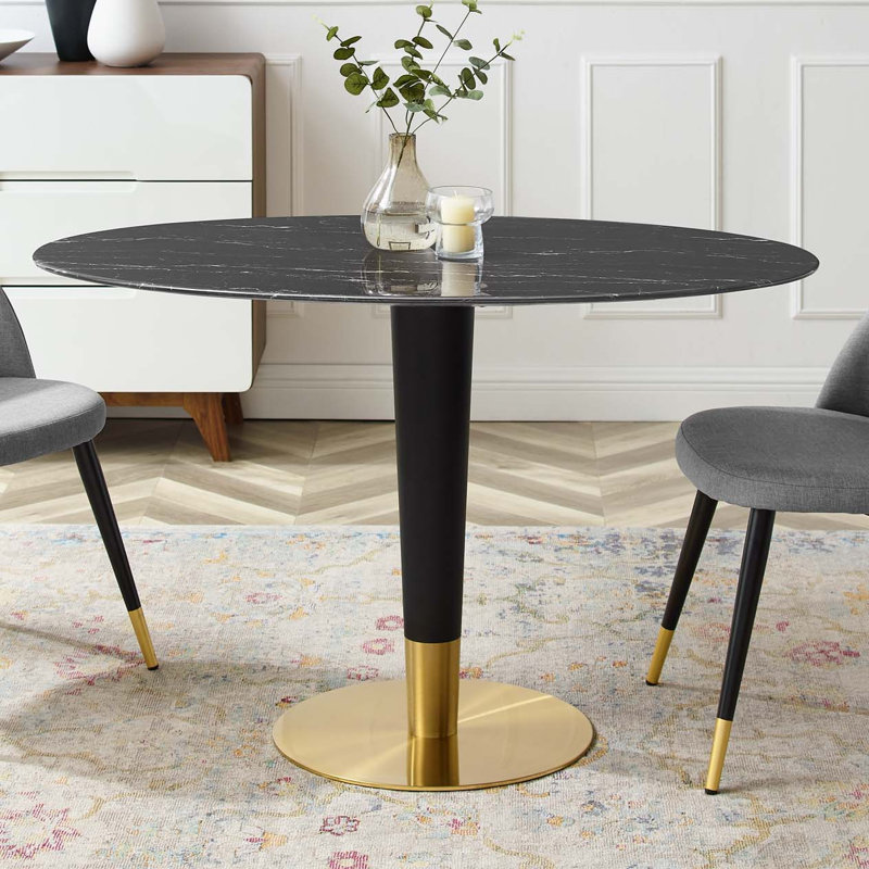 Zinque Oval Artificial Marble Dining Table, 47" W x 27.5" L, Black