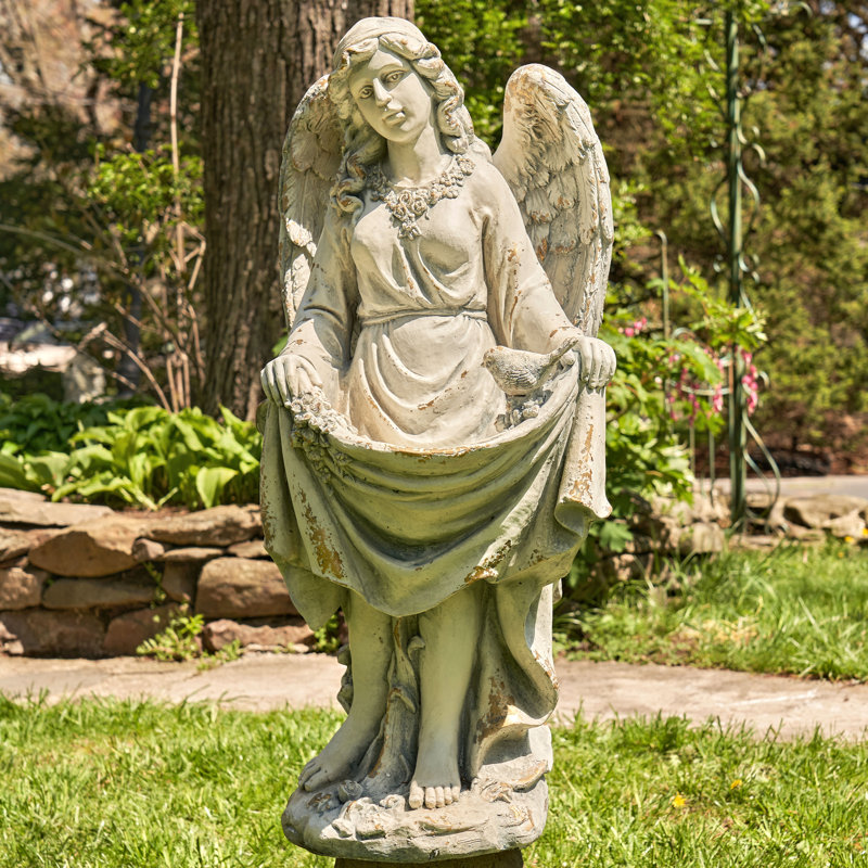 Ange tenant une statue de jardin en magnésium, Gris pierre