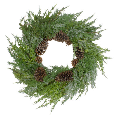 Frosted Cedar And Pine Cone Artificial Christmas Wreath - 28-Inch Unlit