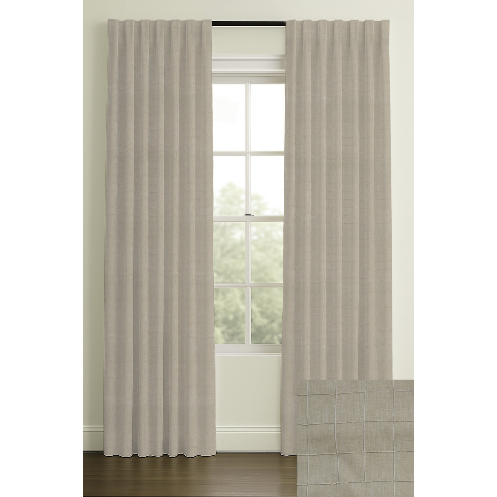 108" Inverted Pleat Blackout Lining Mathis On Natural Cotton, 50" W x 84" L, Blackout, Rod Pocket